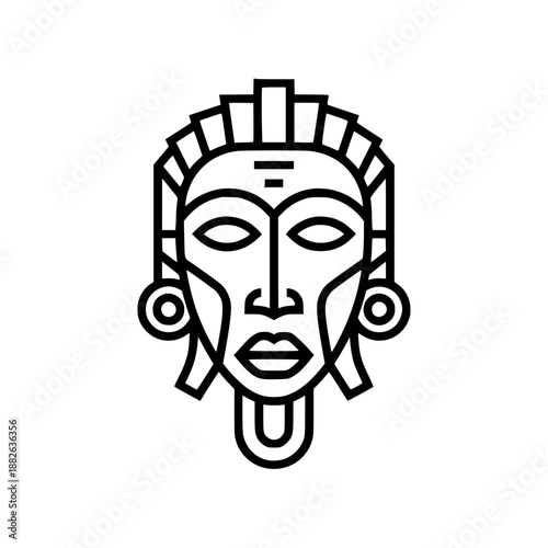 Vector illustration of a tribal mask with clean geometric line design.