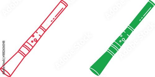 Two Clarinets One Red One Green Isolated on White Background Musical Instrument