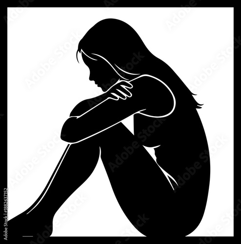 Silhouette of a Sad Woman Trapped in a Box Illustrating Depression, Loneliness, and Mental Health Struggles