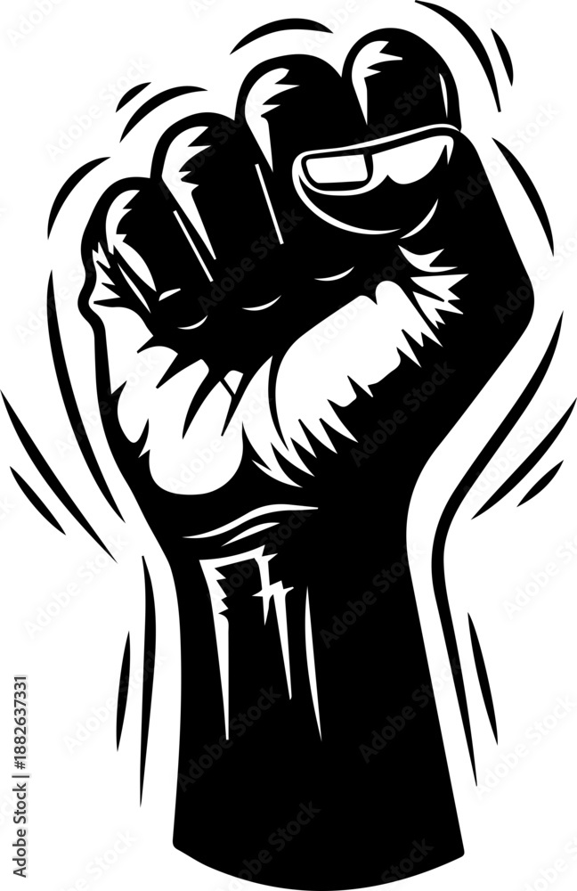 Fototapeta premium Dynamic Graphic Illustration of a Clenched Fist with Action Lines Representing Strength and Power