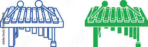 Two colorful xylophones with mallets and keys in blue and green musical instrument 1