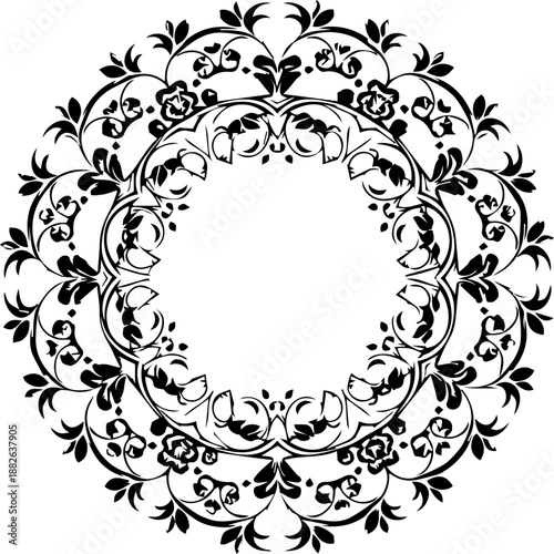 Elegant floral wreath design with intricate patterns and leaves