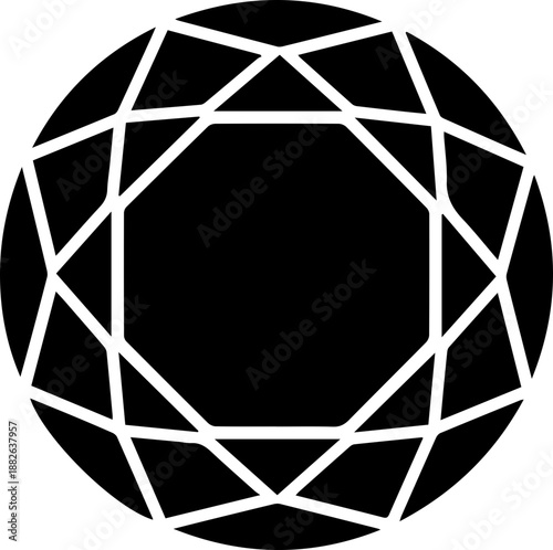 Modern geometric black and white oval shape with intersecting lines