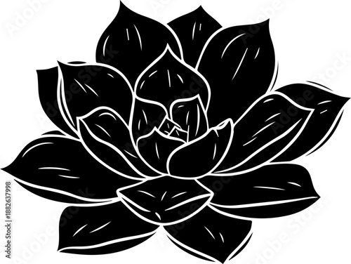 Elegant black succulent plant graphic with white outline