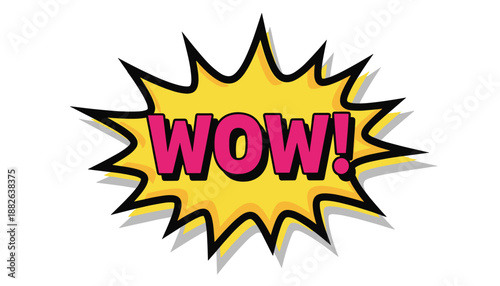 Comic explosion graphic with WOW text in bold pink over yellow starburst and jagged outline