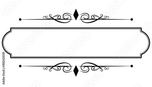 Ornate decorative label with symmetrical flourishes and blank center for vintage text placement