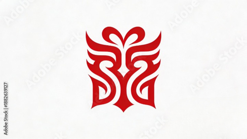 Vector illustration of a red hot chili pepper with fire and swirl elements on a red and white background featuring a heart shape devil tattoo design for a logo or Valentine card