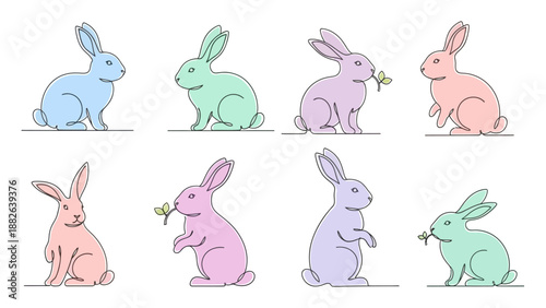 Collection of Colorful Cartoon Rabbits Illustration 2.