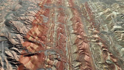 Zhangye Danxia Colored Mountains - Aerial View of Magnificent Seven-Colored Geological Formation