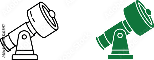 Two telescopes one white and one green on a white background astronomical observation 1