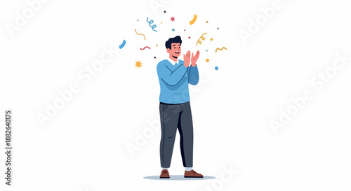 Man applauding with confetti falling
