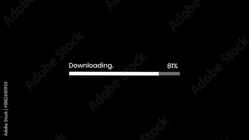 Processing Progress Download Bar Loop Animation Video, RGB + Alpha Black Background.