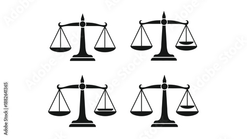 Black silhouette icons representing justice scales and legal balance concepts
