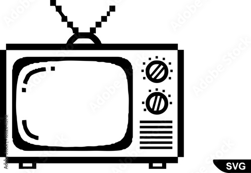 Pixelated retro television set with antenna, vintage electronic icon