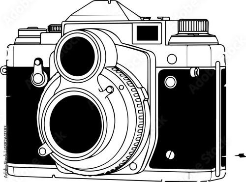 Classic twin-lens reflex camera, vintage photography equipment illustration
