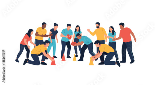 Team sports activity with cones and ball