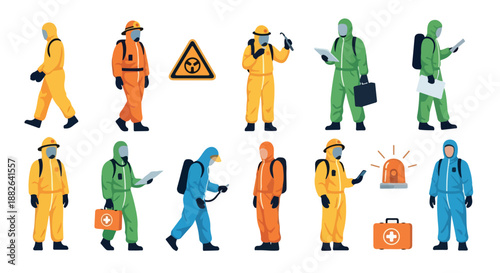 Hazmat suits and safety equipment set