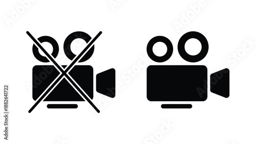 Two black camera icons on a white background, one with a crossed out symbol