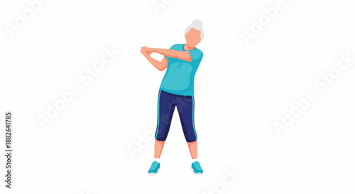 Senior woman stretching exercise with transparent background