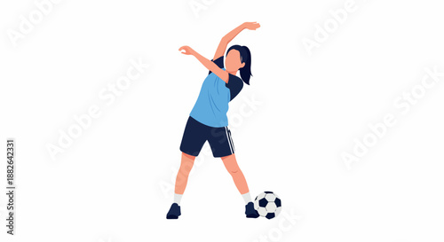 Female soccer player stretching with ball with transparent background