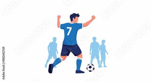 Soccer player celebrating with teammates with transparent background