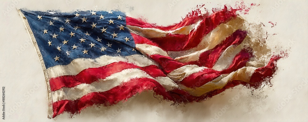 Obraz premium American flag waving in the wind, a patriotic symbol of pride, unity, and national heritage