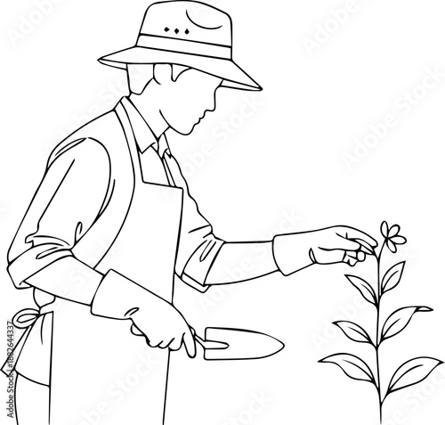 Rural Landscape Silhouette with a Small Farm House, Garden Plot, and Laundry Drying on a Clothesline