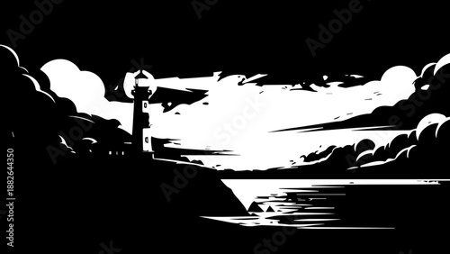 Stylized Sunflower Black and White Ink Drawing, Minimalist Floral Botanical Illustration for Print and Design