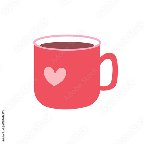 Cozy Red Mug with Heart for Coffee or Tea. A cup of coffee. Hot chocolate. Beverage.