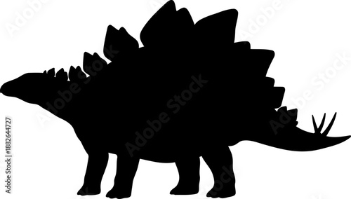 A stegosaurus dinosaur silhouette, a distinctive plated herbivore standing in profile.