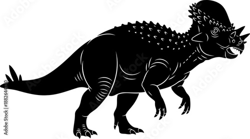 Aggressive pachycephalosaurus dinosaur silhouette, detailed vector illustration of a dome-headed herbivore.