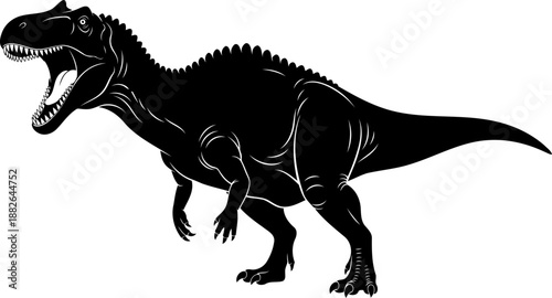 Aggressive giganotosaurus dinosaur silhouette, detailed vector illustration of a giant theropod.