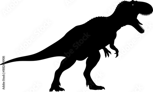 Allosaurus dinosaur silhouette, a large carnivorous theropod walking with its mouth open.