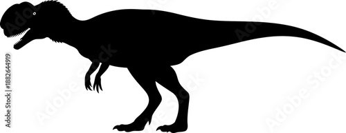 Allosaurus dinosaur silhouette, a powerful theropod standing with an open mouth.