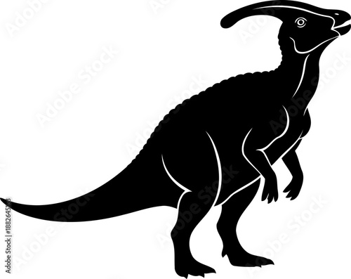 Bipedal parasaurolophus hadrosaur vector graphic, with a distinctive tubular crest.