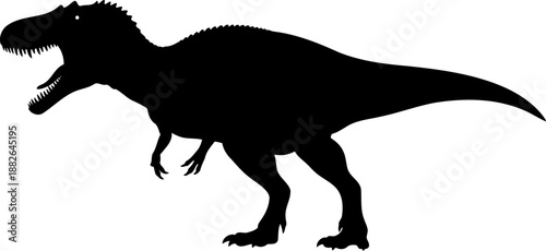 Carcharodontosaurus dinosaur silhouette, a colossal theropod predator roaring fiercely.