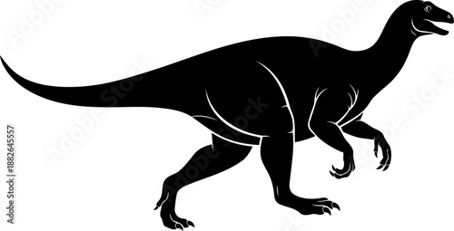 Hadrosaur dinosaur silhouette, a bipedal herbivore walking in profile view.