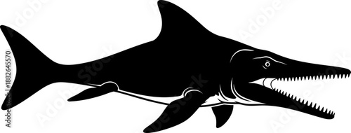 Ichthyosaur marine reptile silhouette, a predatory ancient sea creature with sharp teeth.