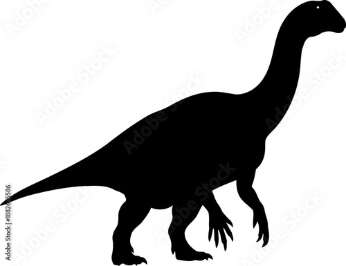 Iguanodon dinosaur silhouette, a bipedal herbivore walking with its thumb spike.