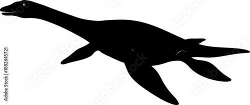 Long necked plesiosaur marine reptile silhouette swimming with flippers side view vector