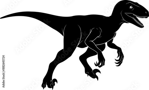 Leaping velociraptor silhouette, a swift bipedal theropod predator with extended claws.