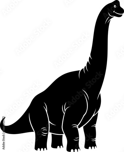 Massive brontosaurus dinosaur silhouette, a large sauropod with a distinctive long neck and tail.