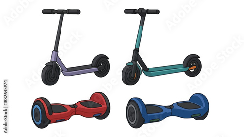 Four colorful hoverboards displayed on a clean white background for tech enthusiasts