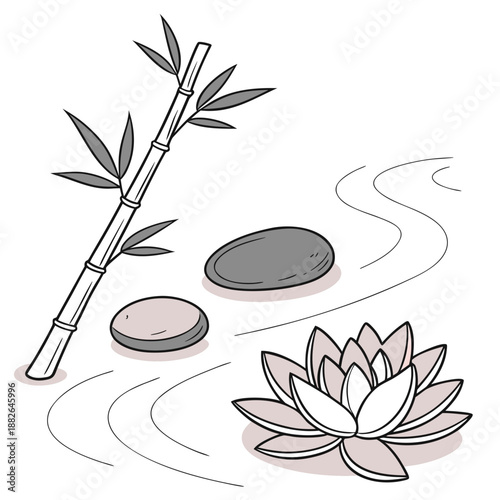 Meditation and Mindfulness Concept with Minimalist Zen Objects Like Stones and Incense, Vector Illustration Isolated on White Background