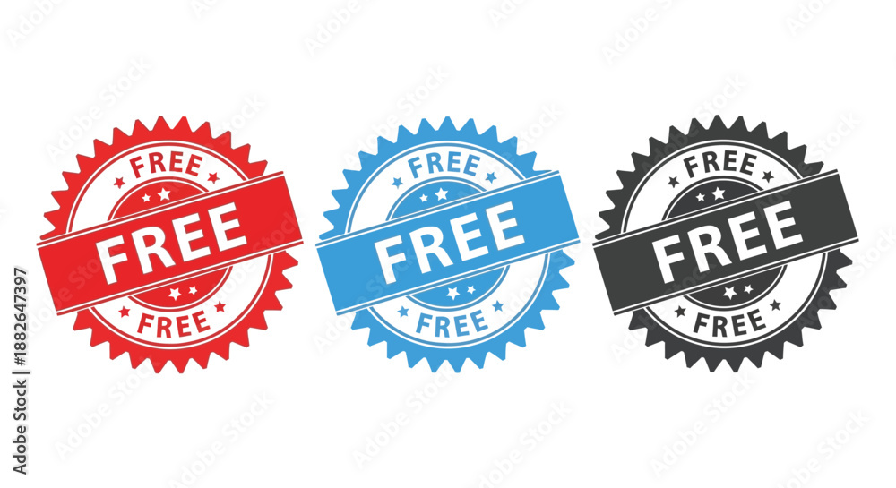 Obraz premium Three colorful free stamps on a white background for marketing purposes