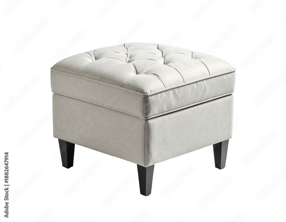 Naklejka premium Cream tufted cube-shaped upholstered ottoman with dark tapered legs