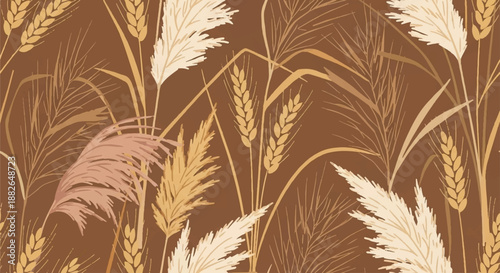 Abstract Autumn Wheat Field and Dried Grass Pattern, Earth Tone Botanical Background
