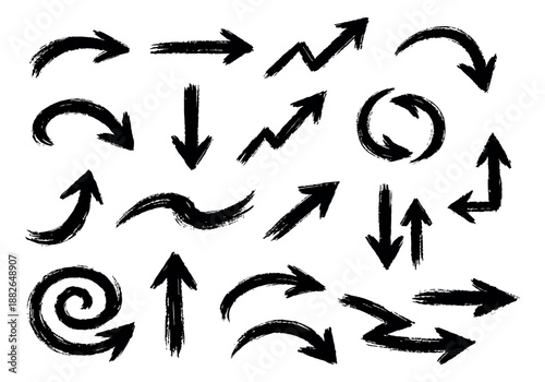 Brush stroke arrow set featuring diverse direction indicators for design projects