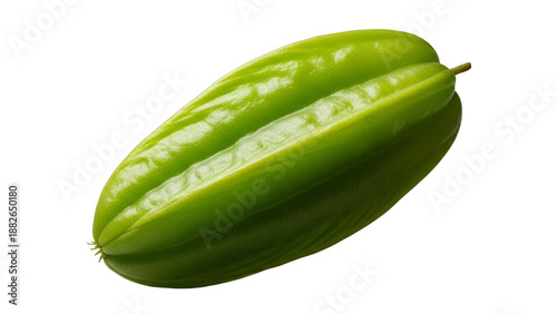 Fresh green star fruit carambola isolated on white background, showcasing its vibrant hue and distinct ridged form. This tropical produce is healthy