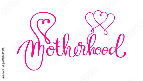 Motherhood theme illustration featuring a soft silhouette of a mother and child with a heart shape